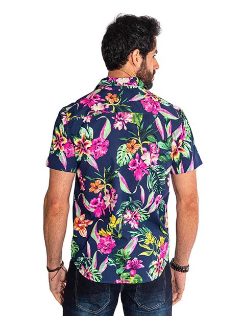 camisa masculina florida manga curta